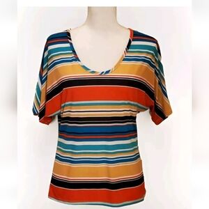 Nurture Women's Striped Dolman Rainbow Top Sz Small Lightweight Summer vibes